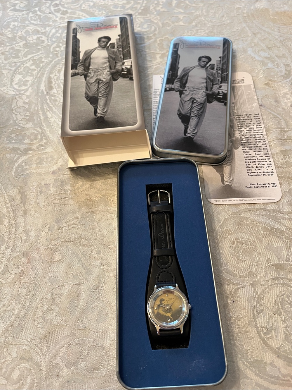 James Dean 50th AnniversaryBlack Leather Strap Men’s Watch with Silver-Tone Case